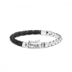 SILK ARMBAND ZILVER MET LEER 765BLK - 257405
