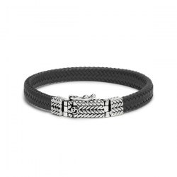 SILK ARMBAND ZILVER LEER ZWART 781BLK - 258102