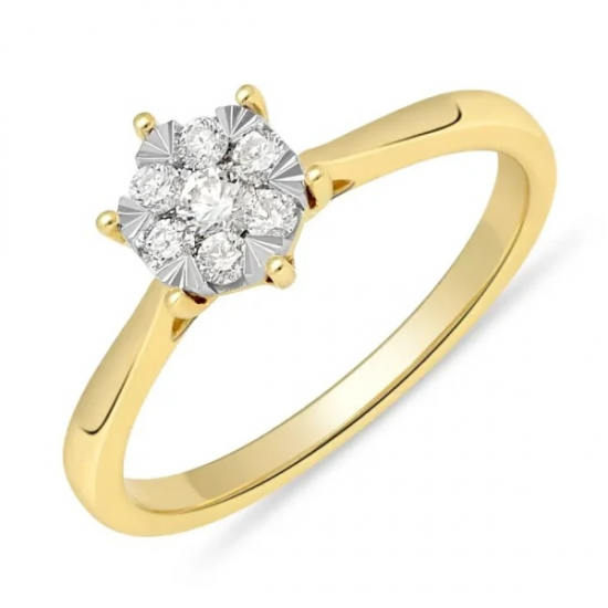 GEELGOUDEN ROZET RING MET 13 BRILJANTEN 0.25 CRT  0.15 /0.10  GF1989 - 259042