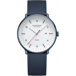 MONDAINE DOPPIO 41MM STAAL LEER BLAUW SOLAR MLE.41910.LQV - 259501