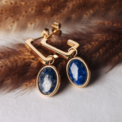 OORBEDELS KABELMOTIEF MET LAPIS LAZULI 14 K GOUD 9078YLA - 259545