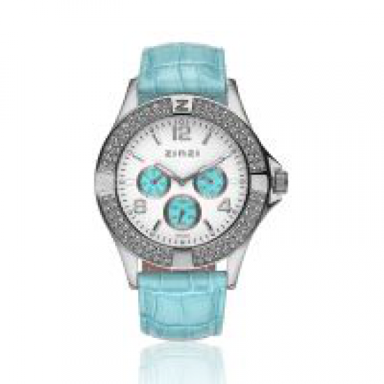 ZINZI HORLOGE WITTE ZIRKONIA'S EN TURKOOISE WIJZERPLAAT UNO8 - 38929