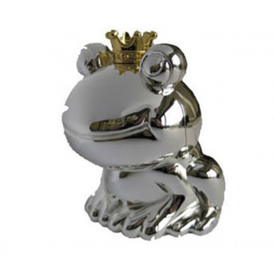 VERZILVERDE SPAARPOT KIKKER MET DOUBLE KROONTJE 6274 - 41409