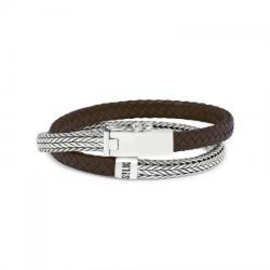 SILK ZILVEREN MET LEREN ARMBAND MET BAKLSOT SHIVA BROWN 344-21BROWN - 42881