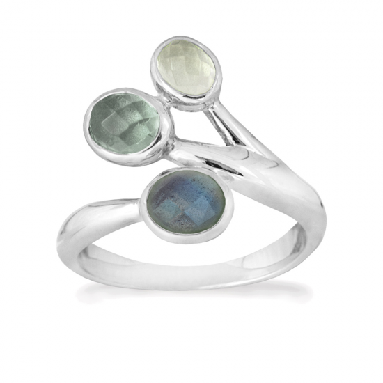 RABINOVICH RING ZILVER ,LABRADORIET, PRASOLIETEN AQUAMARIJN 72903013 - 48104