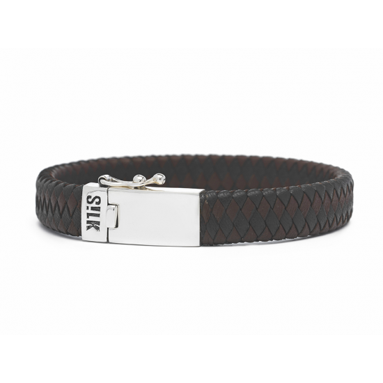 SILK ARMBAND LEER EN ZILVER 841BBR - 49924